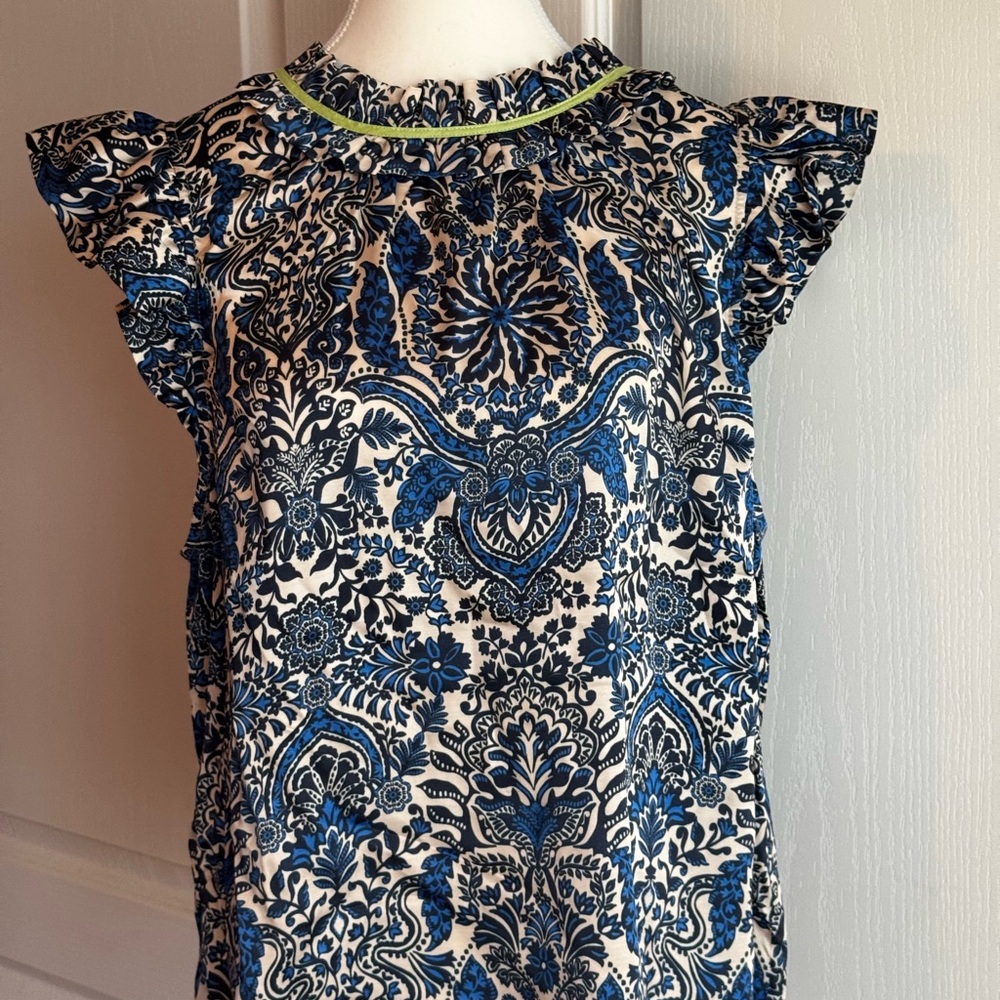 Floral Blue and Black Women's Top